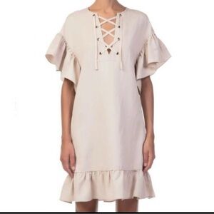 Ulla Johnson Marianne Dress M Ruffled Sleeve Lace Up Mini Twill Cottagecore Ren